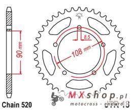 JT ZĘBATKA TYLNA 1515 43 MUZ 660 SCORPION '95-02', APRILIA 125 TUAREG '87' (151543JT) (ŁAŃC.520)