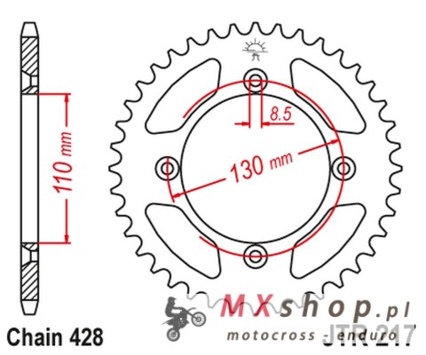 JT ZĘBATKA TYLNA 249 50 HONDA CR80 '86-02', CR85 '03-07' (24950JT) (ŁAŃC.428)