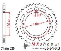 JT ZĘBATKA TYLNA 4354 39 KAWASAKI KXF A TECATE '87-88' (ATV) (435439JT) (ŁAŃC.520) NA ZAMÓWIENIE