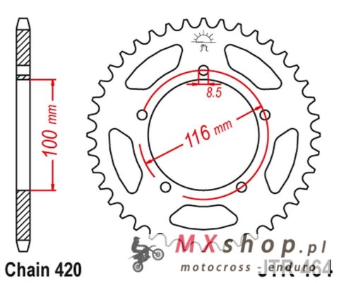 JT ZĘBATKA TYLNA 464 44 KAWASAKI KX 60 '83-03', KX 80 '83-85' (46444JT) (ŁAŃC.420) JT ZĘBATKA TYLNA 464 44 KAWASAKI KX 60 '83-03', KX 80 '83-85' (46444JT) (ŁAŃC.420)