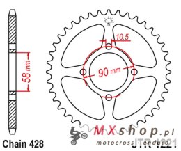 JT ZĘBATKA TYLNA 4669 42 HONDA CBR 125 11-17 (-2) (446942JT) (ŁAŃC. 428) OTWÓR NA ŚRUBĘ 10,5 - MOŻE BYŻ ZASTĄPIONA PRZEZ 269 42