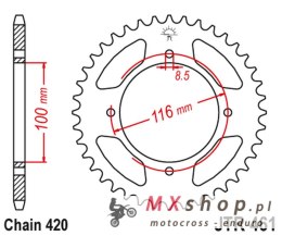 JT ZĘBATKA TYLNA 467 48 KAWASAKI KX 80/85 '86-'17 (46748JT) (ŁAŃC. 420)