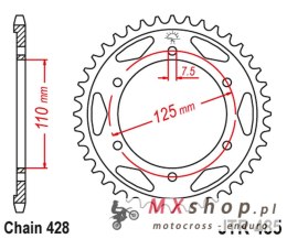 JT ZĘBATKA TYLNA 485 46 GILERA 125 KK/KZ '06-89', 125 COUGAR '01' (48546JT) (ŁAŃC.428)