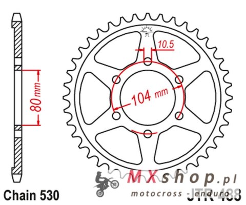 JT ZĘBATKA TYLNA 488 39 KAWASAKI KZ 650 SR 77-80, Z 500B3 81, Z 400F 8385 (48839JT) (ŁAŃC. 530) JT ZĘBATKA TYLNA 488 39 KAWASAKI KZ 650 SR 77-80, Z 500B3 81, Z 400F 8385 (48839JT) (ŁAŃC. 530)