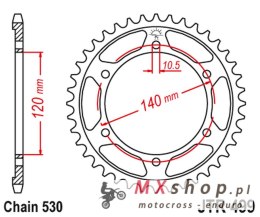 JT ZĘBATKA TYLNA 498 44 KAWASAKI ZZR600 '90-'92 (-1), SUZUKI GSXR 750 SRAD '96-'97 (+1) (49844JT) (ŁAŃC. 530)