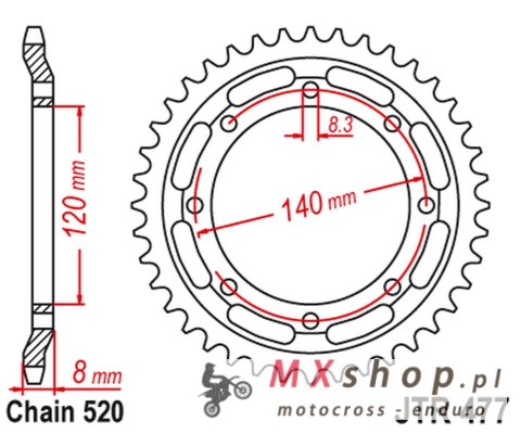 JT ZĘBATKA TYLNA 506 43 KAWASAKI KLR 600 '84-90' (50643JT) (ŁAŃC.520) JT ZĘBATKA TYLNA 506 43 KAWASAKI KLR 600 '84-90' (50643JT) (ŁAŃC.520)