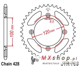 JT ZĘBATKA TYLNA 798 48 SUZUKI RM 80/85 '83-20, YAMAHA YZ 85 '02-20 (79848JT) (ŁAŃC. 428) KOLOR CZARNY
