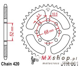 JT ZĘBATKA TYLNA 801 44 SUZUKI DR 50, RG 50 '90-91, RM 60 '79, ZR 50 '80-, KAWASAKI AE 80 '81-92, AR 80 '82-92 (80144JT) (ŁAŃC. 