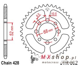 JT ZĘBATKA TYLNA 802 46 SUZUKI TS 90 '72, GT 100 '76, RM 80 '80-81, RV 90 '73-77, KAWASAKI KZR 100, KE 100 '80, (80246JT) (ŁAŃC.