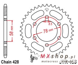 JT ZĘBATKA TYLNA 826 36 KAWASAKI KH 100 '93-94', KH 125 '83-94' (6 OTWOTÓW) (82636JT) (ŁAŃC.428)