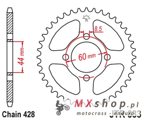 JT ZĘBATKA TYLNA 833 49 YAMAHA TTR 125 '00-01, DT 50LC '00-01 (83349JT) (ŁAŃC. 428) JT ZĘBATKA TYLNA 833 49 YAMAHA TTR 125 '00-01, DT 50LC '00-01 (83349JT) (ŁAŃC. 428)