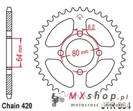 JT ZĘBATKA TYLNA 834 37 YAMAHA TTR 50 '6-21, YB 100 '76-80 (83437JT) (ŁAŃC. 420)