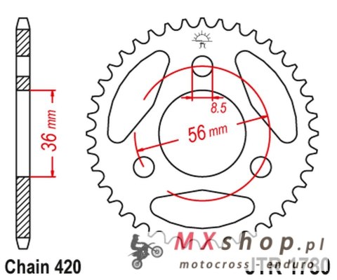 JT ZĘBATKA TYLNA KAWASAKI KDX 50 '03-06', SUZUKI JR 50 '85-06' (ŁAŃC.420) JT ZĘBATKA TYLNA KAWASAKI KDX 50 '03-06', SUZUKI JR 50 '85-06' (ŁAŃC.420)
