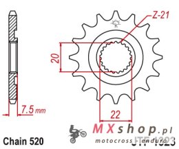 JT ZĘBATKA PRZEDNIA 2120 13 HONDA CR 125R '04-'07, CRF 250R/X '04-'17 (ŁAŃC. 520)