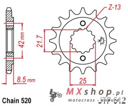 JT ZĘBATKA PRZEDNIA 525 13 KAWASAKI ZXR 400, KLE 500 '91-'96 (-1), GPZ 500S (-1) (52513JT) (ŁAŃC. 520)