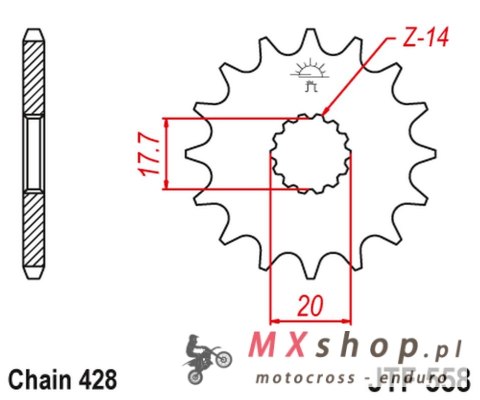 JT ZĘBATKA PRZEDNIA 577 20 YAMAHA DT 125R '93-'06 (57720JT) (ŁAŃC. 428) JT ZĘBATKA PRZEDNIA 577 20 YAMAHA DT 125R '93-'06 (57720JT) (ŁAŃC. 428)