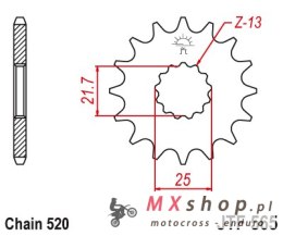 JT ZĘBATKA PRZEDNIA Z GUMĄ 565 14 YAMAHA YZF/WRF 400/426/450, CF MOTO 400 '19-, 650 GT/NK '21-'23 (56514JTS) (ŁAŃC. 520) YFZ 450