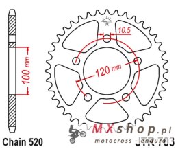 JT ZĘBATKA TYLNA 4396 42 APRILIA RSV 1000 MILE '98-'03 (KONWERSJA ŁAŃC. 520) TUAREG 660 '21-'24 (439642JT) (ŁAŃC. 520) (OEM: CM3