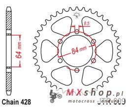 JT ZĘBATKA TYLNA 809 54 SUZUKI RM 100 '76-77, TM 100 '74-75, DR 125 '85-00, TF 100/125 '81, SP 125 '86-88 (80954JT) (ŁAŃC. 428)