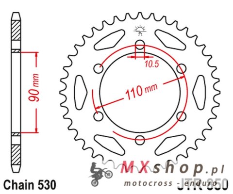 JT ZĘBATKA TYLNA 850 34 YAMAHA XS 650 '74-83, TX 650 '72-74 (85034JT) (ŁAŃC. 530) JT ZĘBATKA TYLNA 850 34 YAMAHA XS 650 '74-83, TX 650 '72-74 (85034JT) (ŁAŃC. 530)