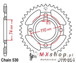 JT ZĘBATKA TYLNA 854 43 YAMAHA XS 250 '78-80, XS 500 '76-77 (85443JT) (ŁAŃC. 530) NA ZAMÓWIENIE