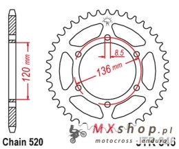 JT ZĘBATKA TYLNA 859 43 YAMAHA TZR 250 '89-, (FZR 400RR '90-95 KONWERSJA) (85943JT) (ŁAŃC. 520) NA ZAMÓWIENIE