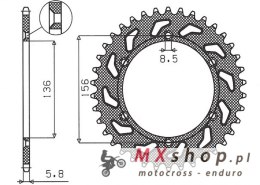 SUNSTAR ZĘBATKA TYLNA 702 38 HUSQVARNA SM 610 (08-09), SUZUKI DR350 (90-03), RGV 250 (91-96), CAGIVA WMX 125 '89-'92 (JTR822.38)