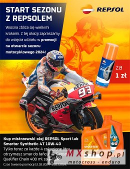 REPSOL OLEJ SILNIKOWY 4T SMARTER SYNTHETIC 10W40 1L MA2 SYNTETYCZNY + REPSOL SMAR DO ŁAŃCUCHA QUALIFIER CHAIN 400ML -1 szt