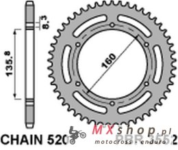 PBR ZĘBATKA TYLNA ALUMINIOWA (ERGAL) 3552 38 APRILIA ETX 125 '84 BMW G310 R '16-'20 (-2) (ŁAŃC. 520) KOLOR SREBRNY