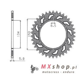 SUNSTAR ZĘBATKA TYLNA ALUMINIOWA (ERGAL) 489 50 KAWASAKI KX/KXF `84-18 (JTR460.50) (ŁAŃC. 520) (48950JT) KOLOR CZARNY