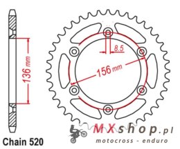 CHT WYPRZEDAŻ ZĘBATKA TYLNA ALUMINIOWA T7075 (ERGAL) 702 52 HUSQVARNA TE/TC 90-14, BETA 350/400/450 RR 4T, CAGIVA 125/250 WMX/WR