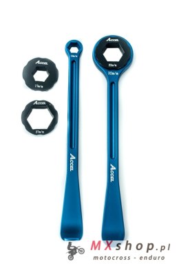 ACCEL KOMPLET ŁYŻEK DO OPON (23+24CM) ALU7075 KUTE Z KLUCZAMI 10,13,17,22,27,32 MM KOLOR NIEBIESKI (ŁYŻKA DO OPON)
