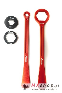 ACCEL KOMPLET ŁYŻEK DO OPON (23+24CM) ALU7075 KUTE Z KLUCZAMI 10,13,17,27,32 MM KOLOR POMARAŃCZOWY (ŁYŻKA DO OPON)