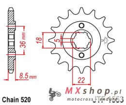 JT ZĘBATKA PRZEDNIA 2052 14 YAMAHA XT 250 TL (JAPAN) '83-84' SRX 250 '87' (205214JT) (ŁAŃC. 520) NA ZAMÓWIENIE