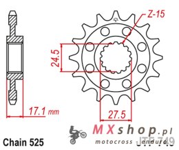 JT ZĘBATKA PRZEDNIA 2249 16 Z GUMĄ DUCATI PANIGALE 1199/1299 '12-'16 (224916JT) (ŁAŃC.525)