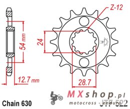 JT ZĘBATKA PRZEDNIA 522 16 KAWASAKI Z 1000 '81-83', GPZ 1100 '81-82' Z 1100 '84-86' (52216JT) (ŁAŃC. 630) NA ZAMÓWIENIE