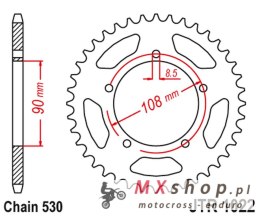 JT ZĘBATKA TYLNA 1022 42 DUCATI 500 DESMO/ SL '79-84'; 750 F1 '85-88'; 900 S2 '83-85' CAGIVA 350/650 ALAZZURRA SPORTS '85-88' (1