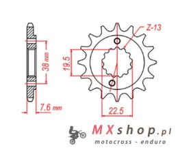MTX PARTS ZĘBATKA PRZEDNIA 2116 13 SUZUKI LTR 450 '06-'12, LTZ 400 '03-'13, RMX 450 '10-'13, KAWASAKI KFX 400, HYOSUNG TE 450 (J