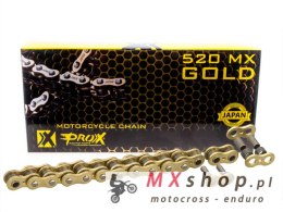 PROX ŁAŃCUCH NAPĘDOWY 520 MX GOLD (BEZ O-RINGÓW) 120 OGNIW KOLOR ZŁOTY (OTWARTY + ZAPINKA)