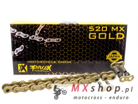 PROX ŁAŃCUCH NAPĘDOWY 520 MX GOLD (BEZ O-RINGÓW) 120 OGNIW KOLOR ZŁOTY (OTWARTY + ZAPINKA) PROX ŁAŃCUCH NAPĘDOWY 520 MX GOLD (BEZ O-RINGÓW) 120 OGNIW KOLOR ZŁOTY (OTWARTY + ZAPINKA)