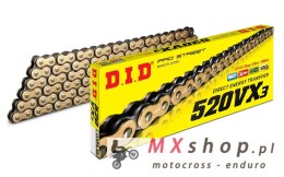 DID 520VX3G&B-100 ŁAŃCUCH ZŁOTY (100 OGNIW) X-RING (OTWARTY + ZAKUWKA)