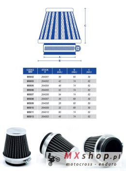 MIW (MEIWA) FILTR POWIETRZA STOŻKOWY CHROMOWANY ( 52X74X62MM ) (10)