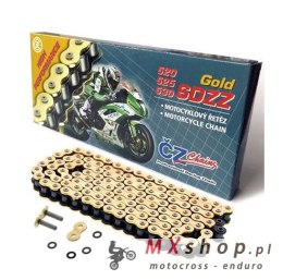 CZ ŁAŃCUCH NAPĘDOWY 525 SDZZ (104 OGNIW) ACTIVE RING (X-RING) ZŁOTY DO 1200 CCM (46,2 KN) + ZAKUWKA DRĄŻONA