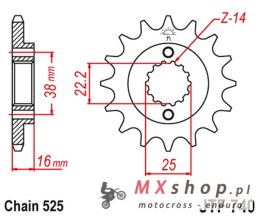 JT ZĘBATKA PRZEDNIA 2050 15 Z GUMĄ DUCATI 796/916/944/996 (205015JTRB) (ŁAŃC. 525)