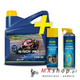 PUTOLINE PROMOCJA OLEJ SILNIKOWY 4T 100% SYNTETYK N-TECH® PRO R+ 15W50 4L (AKC)+ SMAR DO ŁAŃCUCHA O/X-RING CHAIN SPRAY 500ML + C
