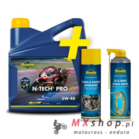 PUTOLINE PROMOCJA OLEJ SILNIKOWY 4T 100% SYNTETYK N-TECH® PRO R+ 5W40 4L (AKC)+ SMAR DO ŁAŃCUCHA O/X-RING CHAIN SPRAY 500ML + CH