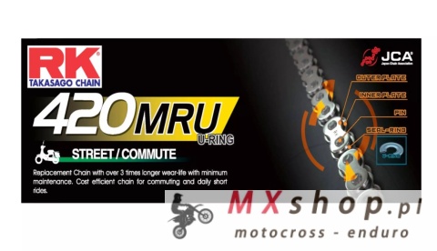 RK ŁAŃCUCH NAPĘDOWY 420MRU-142 (U-RING) ZAPINKA (CL) W ZESTAWIE KOLOR STANDARD (POJEMNOŚĆ: DO 450 CCM) (35,6 KN)
