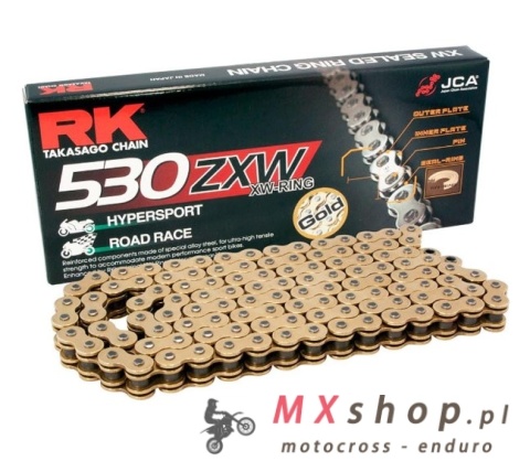 RK ŁAŃCUCH NAPĘDOWY 530ZXW-110 (XW-RING) ZAKUWKA (CLF) W ZESTAWIE KOLOR ZŁOTY (POJEMNOŚĆ: DO 1400 CCM) (44 KN) RK ŁAŃCUCH NAPĘDOWY 530ZXW-110 (XW-RING) ZAKUWKA (CLF) W ZESTAWIE KOLOR ZŁOTY (POJEMNOŚĆ: DO 1400 CCM) (44 KN)