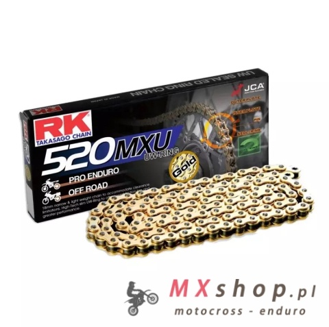 RK ŁAŃCUCH NAPĘDOWY (ENDURO) GB520MXU-120 (UW-RING) ZAKUWKA (CLF) W ZESTAWIE KOLOR ZŁOTY (POJEMNOŚĆ: DO 500 CCM) (35,6 KN)