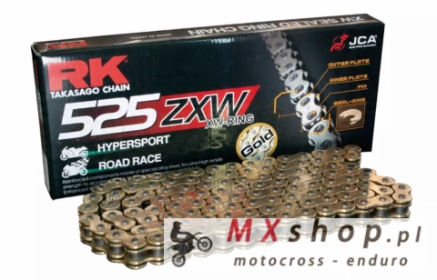 RK ŁAŃCUCH NAPĘDOWY GB525ZXW-120 (XW-RING) ZAKUWKA (CLF) W ZESTAWIE KOLOR ZŁOTY (POJEMNOŚĆ: DO 1300 CCM) (46,4 KN)